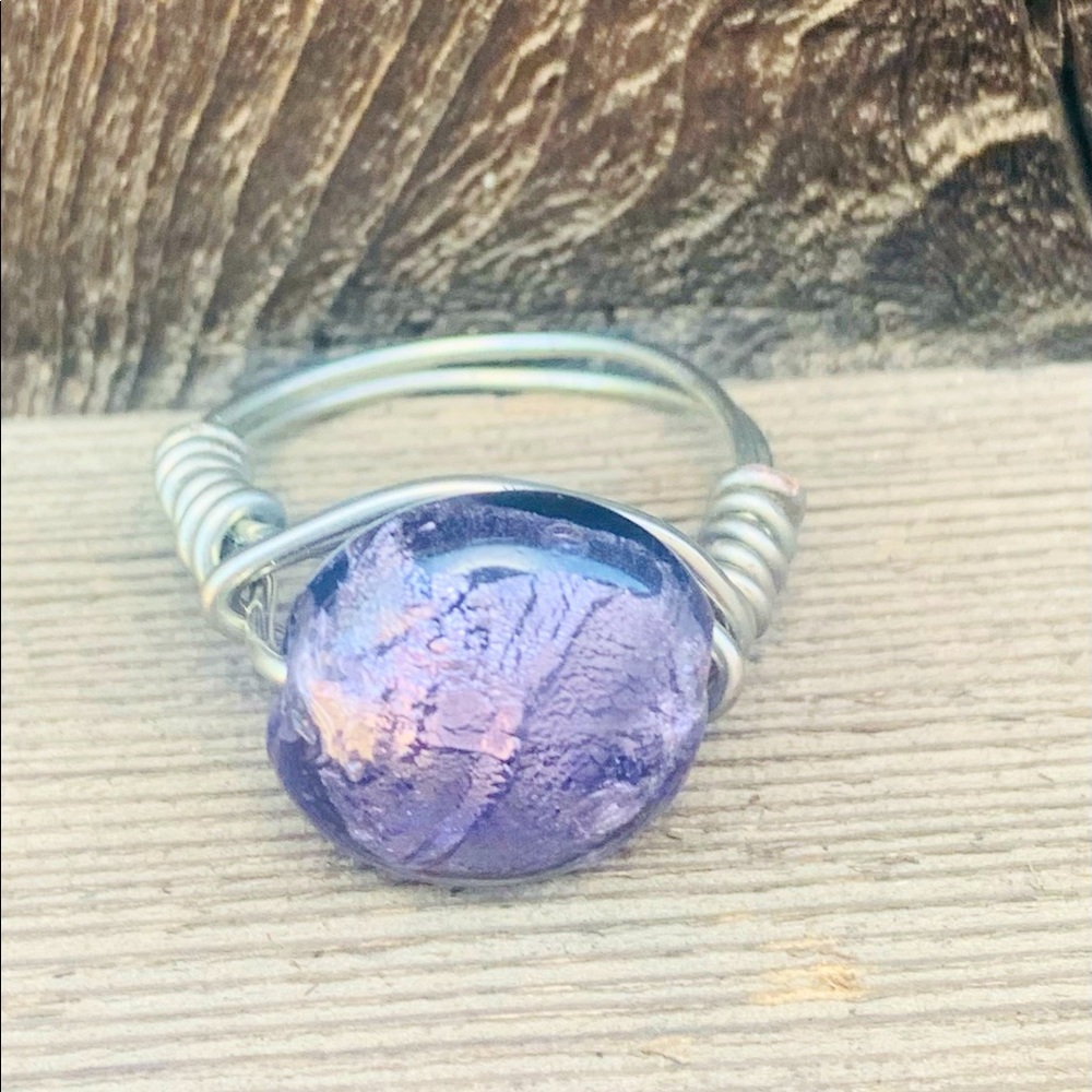 Purple metallic wire wrapped ring